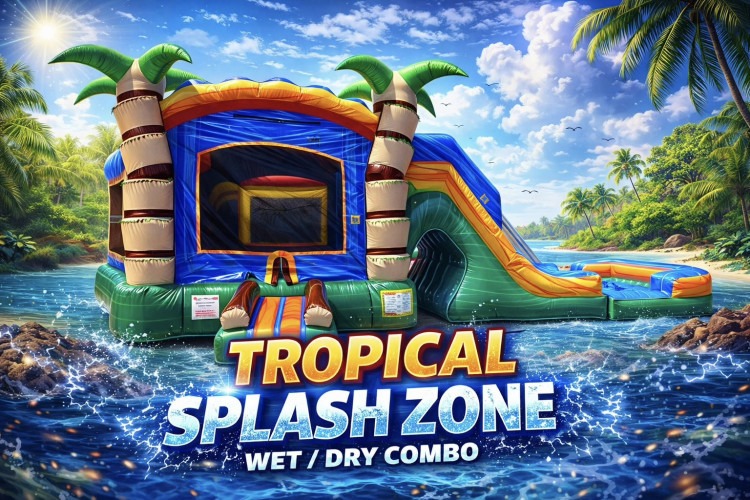 Tropical Splash Zone Wet or Dry Bounce House / Slide Combo